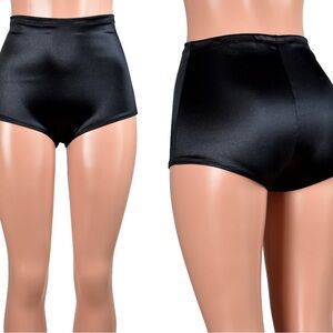 High-Waisted Black Satin Shorts